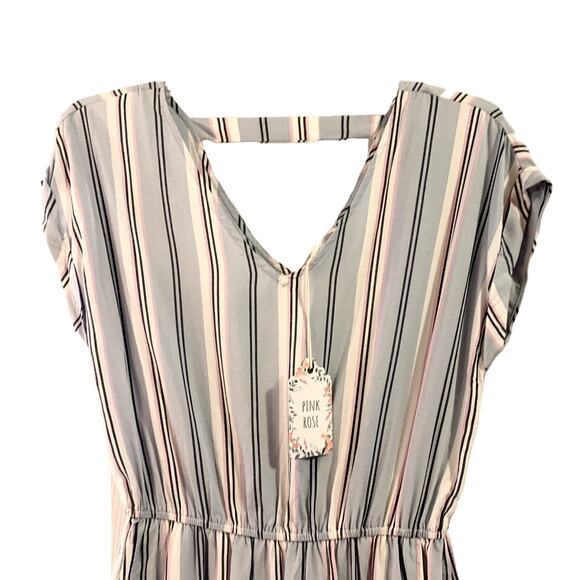 Pink Rose Blue Hydra Stripe Blouson Mini Dress Medium Spring Pastel Bar Back NWT - Picture 4 of 14